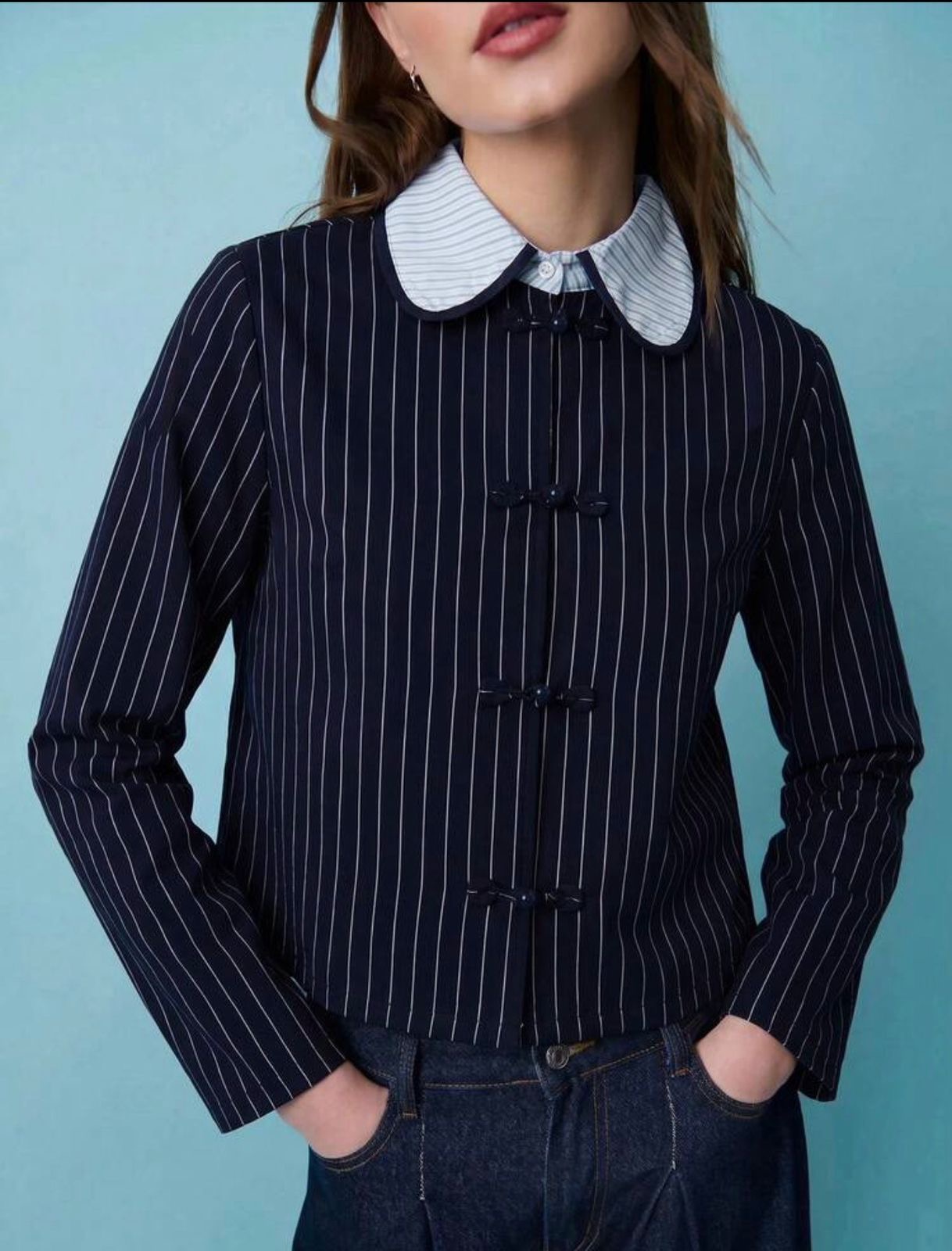 Women’s Navy Stripe Long Fitted Shirt